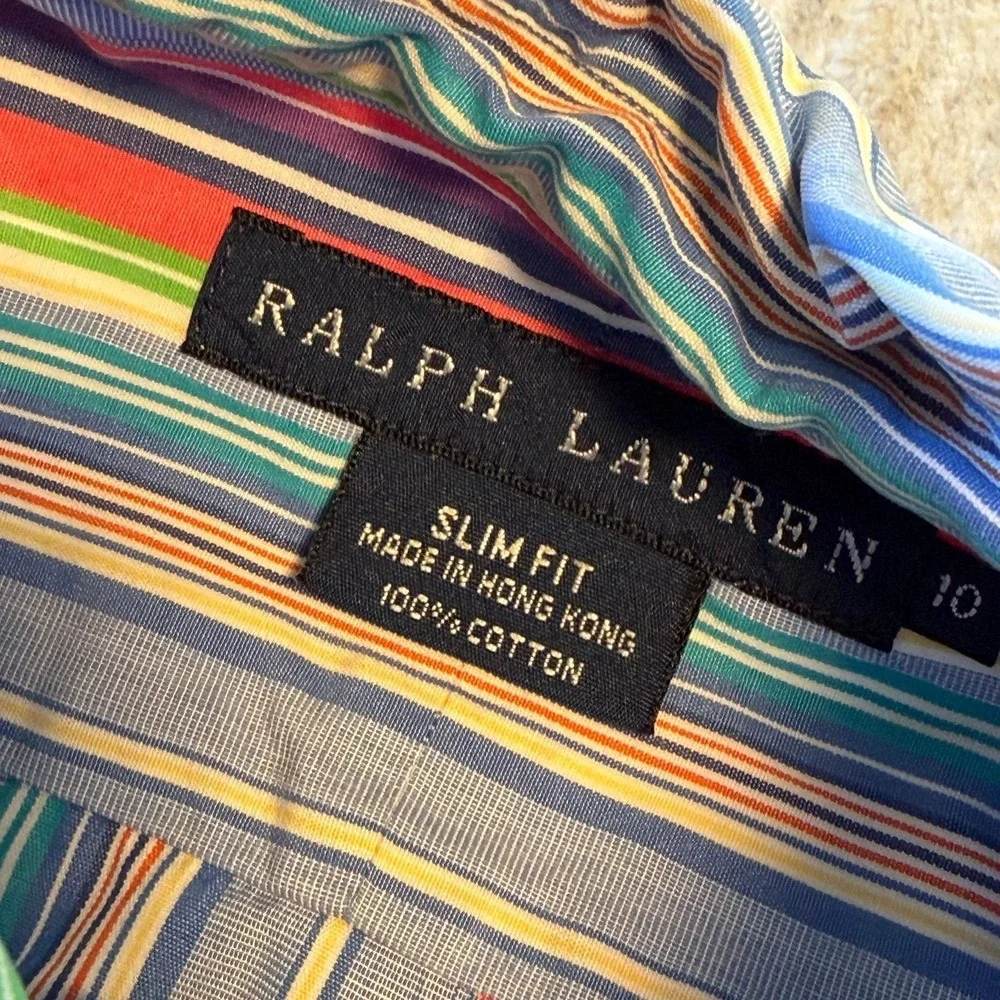 Ralph Lauren Slim Fit Button Down Shirt Multicolor Stripe Pony Logo Mens